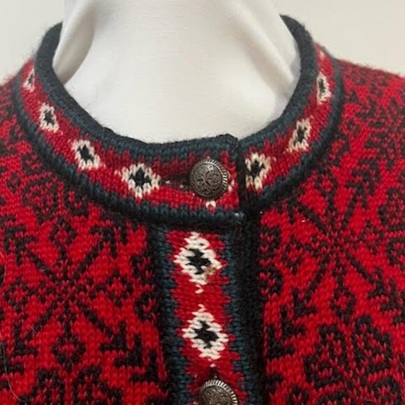 LL Bean 100% Merino Wool Button Down Patterned Knit Cardigan Sweater Women's L - Picture 3 of 6